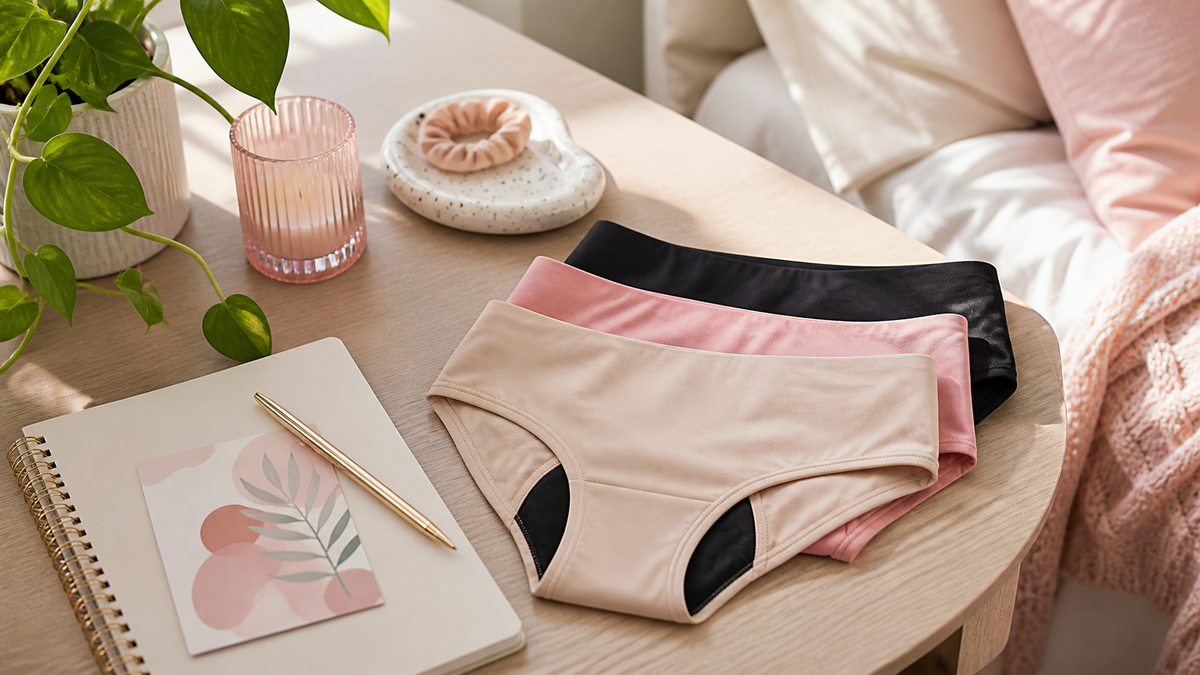 Reusable underwear with notebook and plant for comfort planning