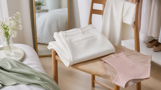 White pants with nude and blush underwear options for light outfit planning