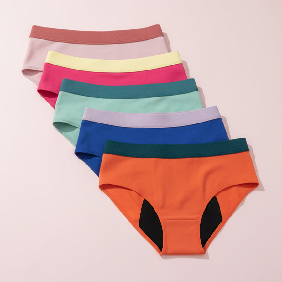 Color Flex Leakproof Underwear 5-Pack in pink teal blue and orange