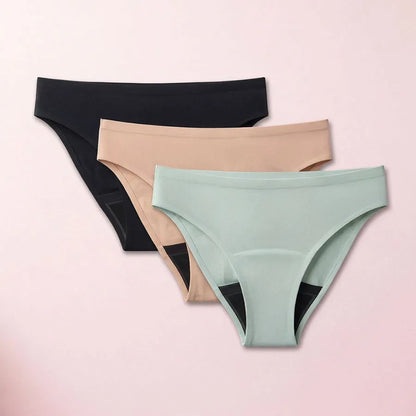 Glow Fit Leakproof Underwear 3-Pack in black beige and mint