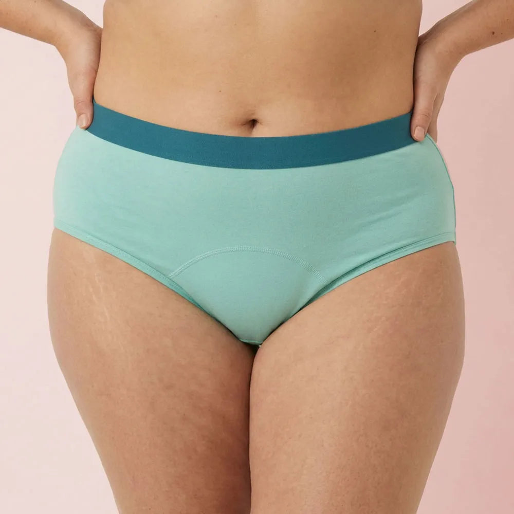 Teal Color Flex Leakproof Underwear worn for everyday leak protection