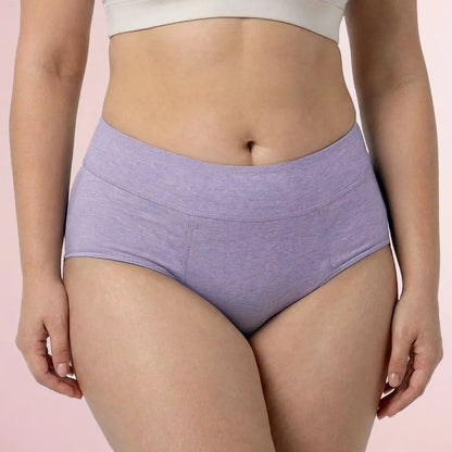 Woman wearing purple Pure Balance Leakproof Underwear front view