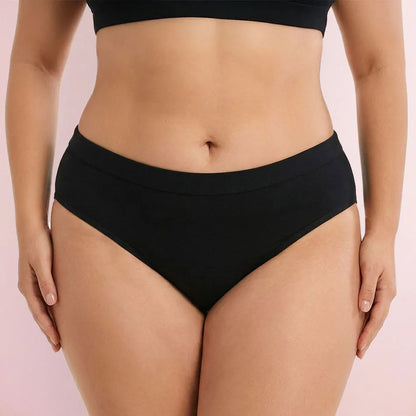 Woman wearing black Bliss Fit Leakproof Underwear front view