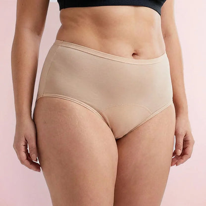 Woman wearing beige High Rise Leakproof Underwear side view